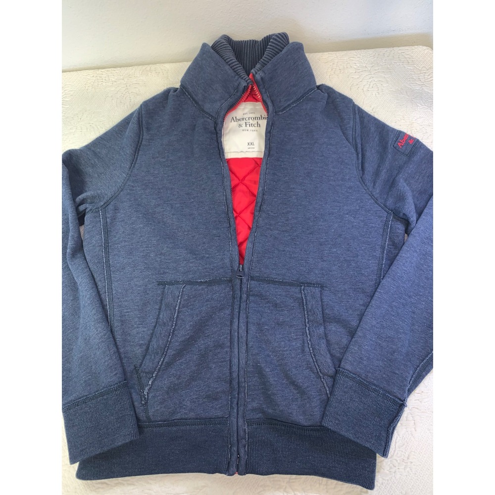 Abercrombie & Fitch Vintage Y2K Quilted Lined Double Zip Sweatshirt Blue XXL